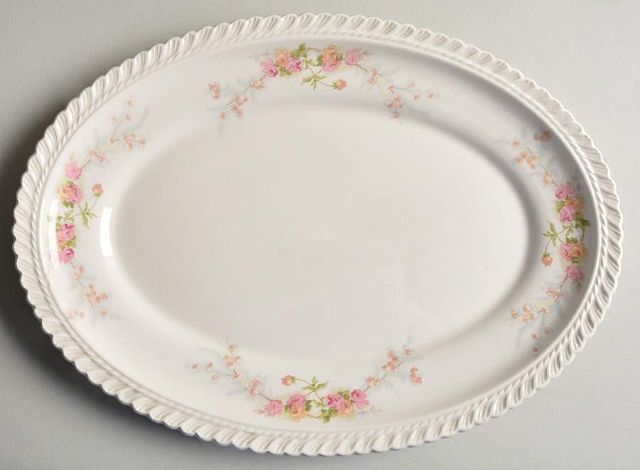 Sweetheart Rose (Royal Gadroon) 13" Oval Serving Platter by Harker-1