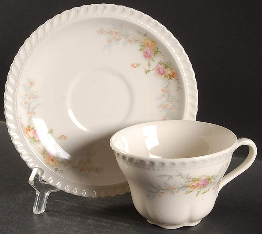 Sweetheart Rose (Royal Gadroon) Flat Cup & Saucer Set by Harker-1