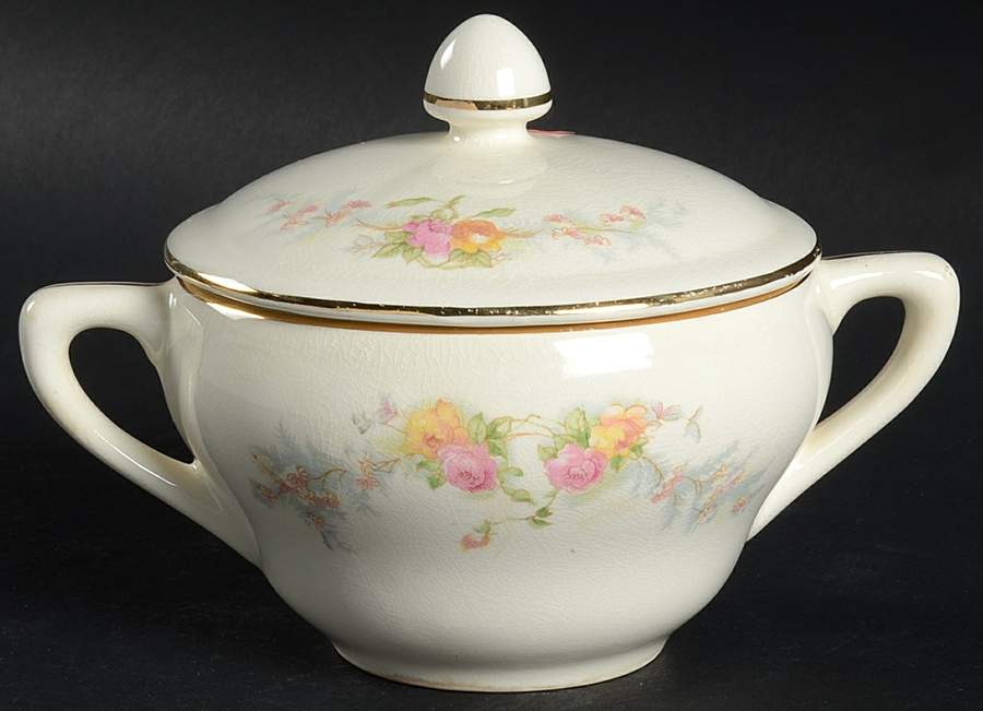 Sweetheart Rose (Tan Verge) Sugar Bowl & Lid by Harker-1