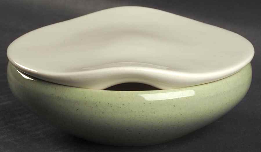 White Clover Meadow Green Sugar Bowl & Lid by Harker-1