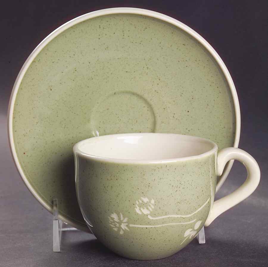 White Clover Meadow Green Flat Cup & Saucer Set by Harker-1