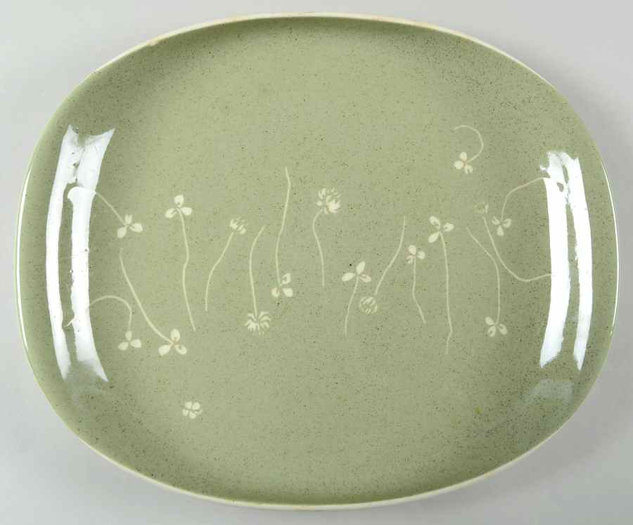 White Clover Meadow Green 13" Oval Serving Platter by Harker-1