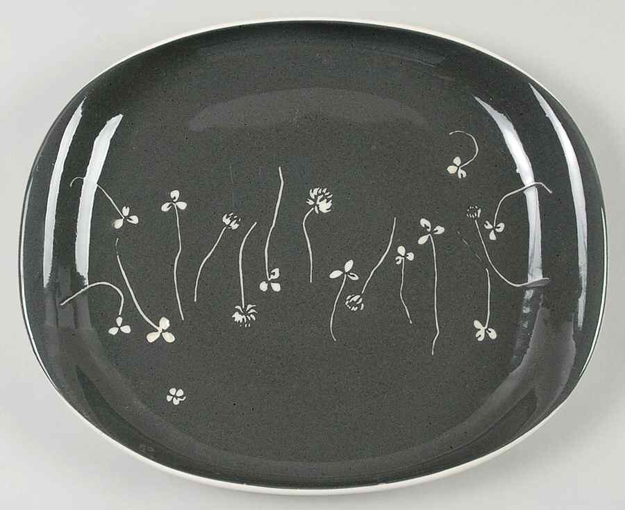 White Clover Charcoal Gray 13" Oval Serving Platter by Harker-1