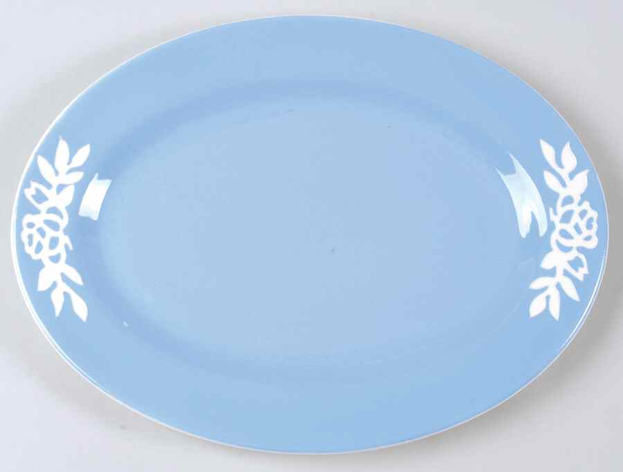 White Rose Blue 13" Oval Serving Platter by Harker-1