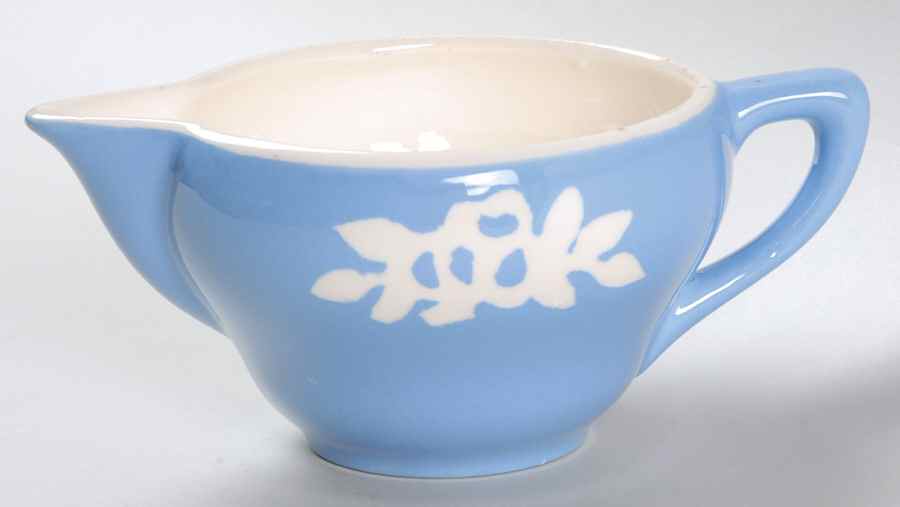 White Rose Blue Creamer by Harker-1