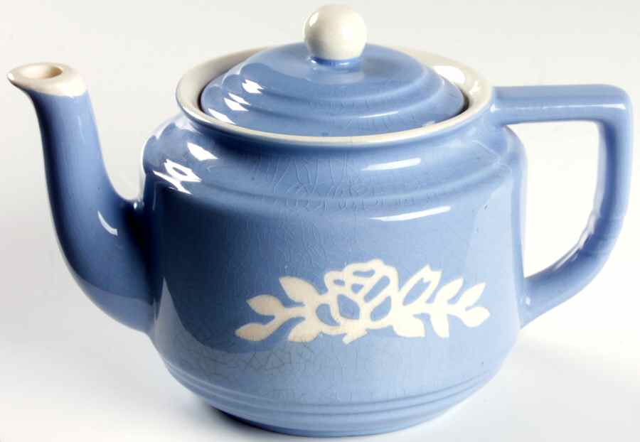 White Rose Blue Teapot & Lid by Harker-1