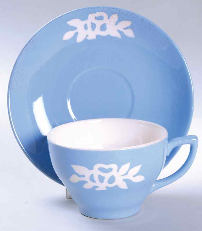 White Rose Blue Flat Cup & Saucer Set by Harker-1