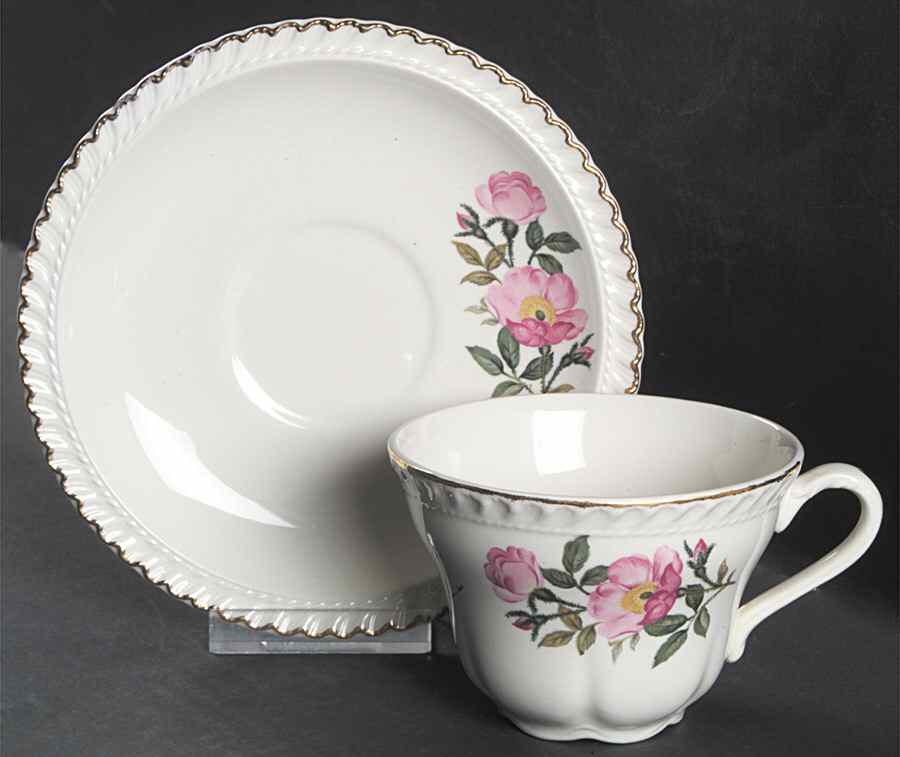 Wild Rose (Royal Gadroon) Flat Cup & Saucer Set by Harker-1