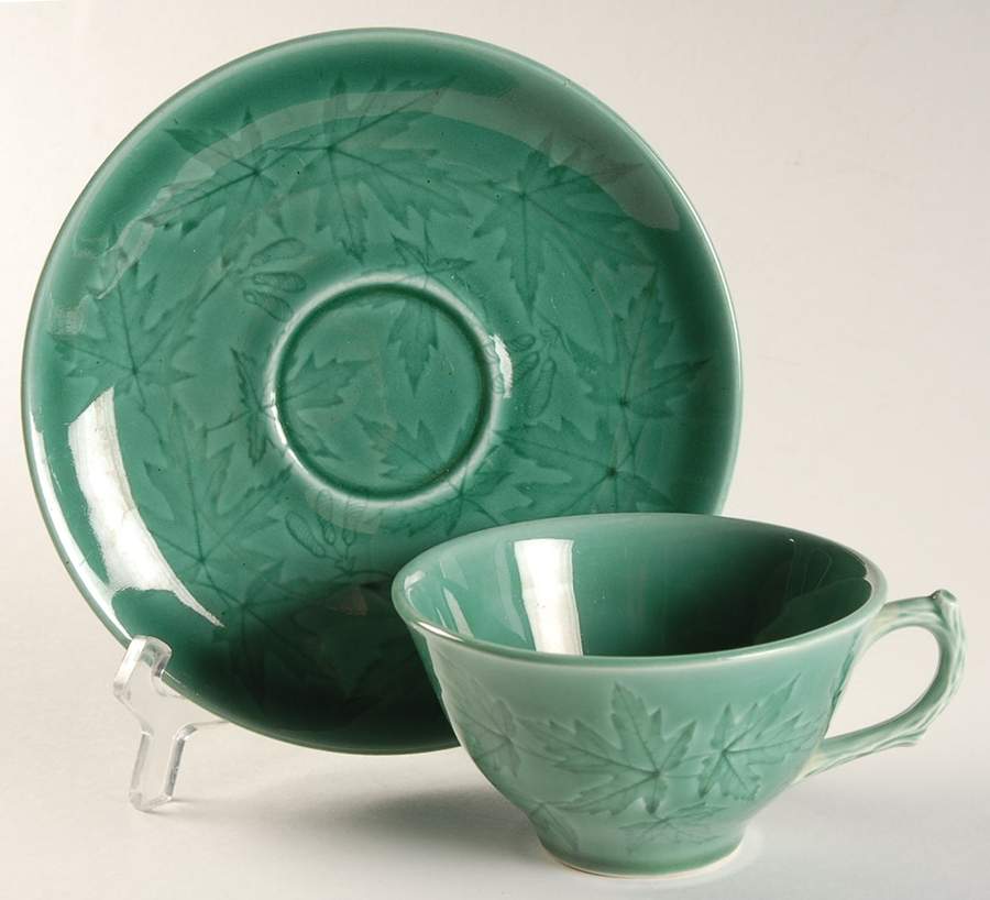 Woodsong Sherwood Green Flat Cup & Saucer Set by Harker-1