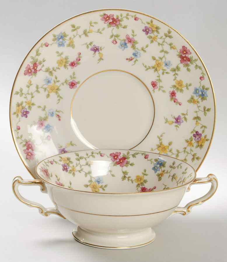 Arcadia (Gold Trim) Footed Cream Soup Bowl & Saucer Set by Heinrich - H&C-1