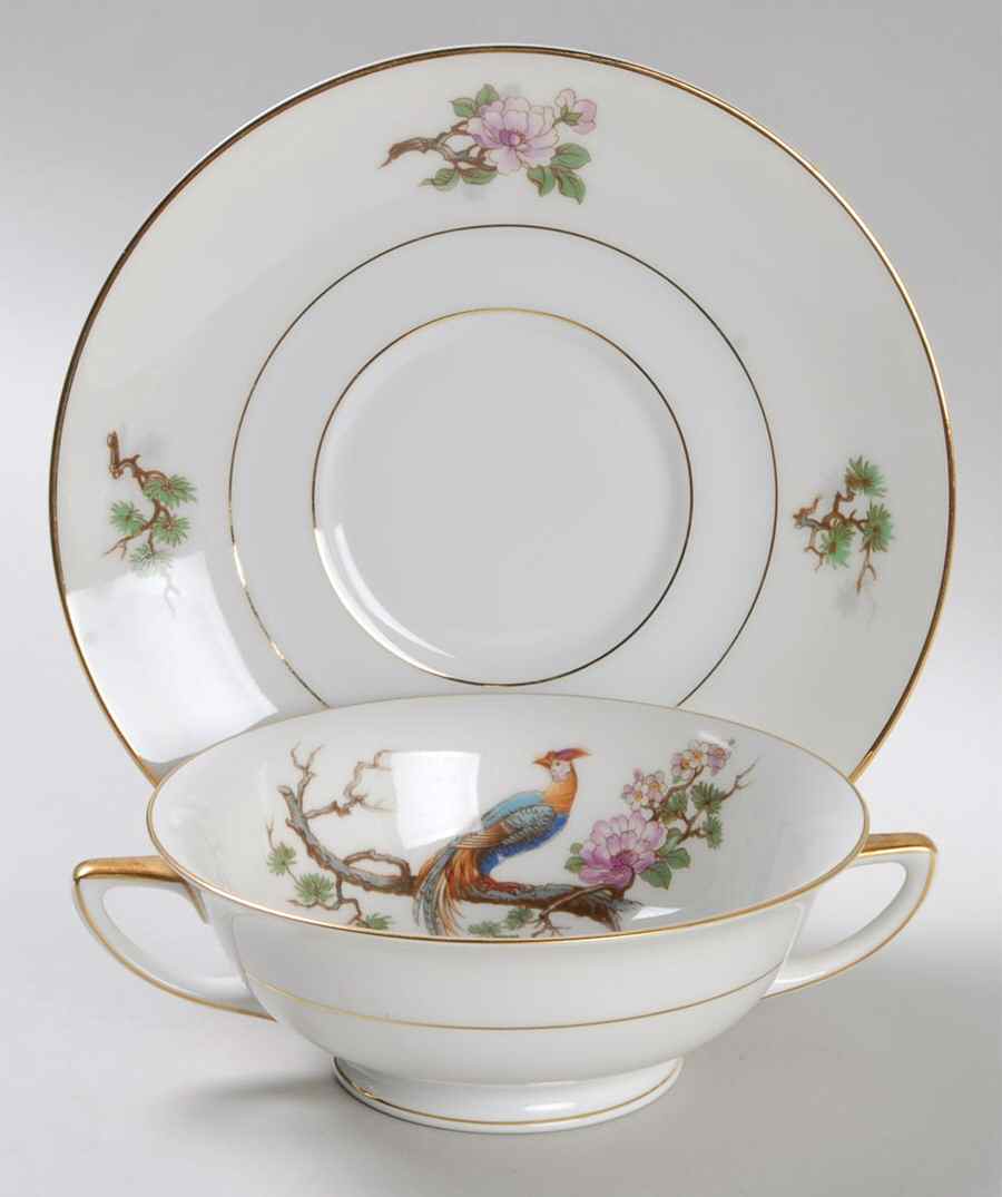 Bird of Paradise Footed Cream Soup Bowl & Saucer Set by Heinrich - H&C-1