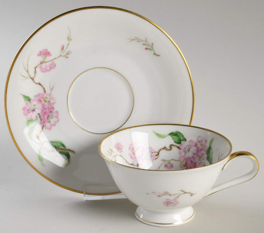 Blossomtime White Flat Cup & Saucer Set by Heinrich - H&C-1