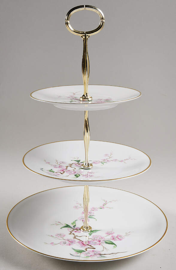 Blossomtime White 13 7/8"-14 1/4" 3-Tiered Serving Tray(DP,SP,BB) HC by Heinrich - H&C-1