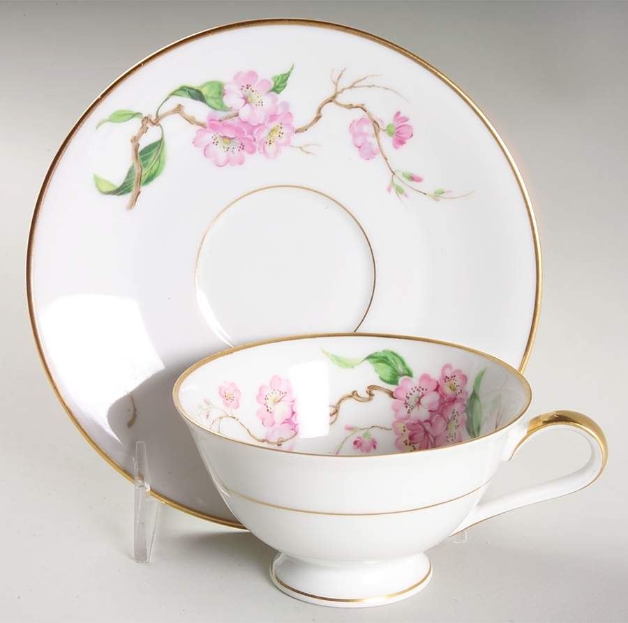 Blossomtime White Footed Cup & Saucer Set by Heinrich - H&C-1