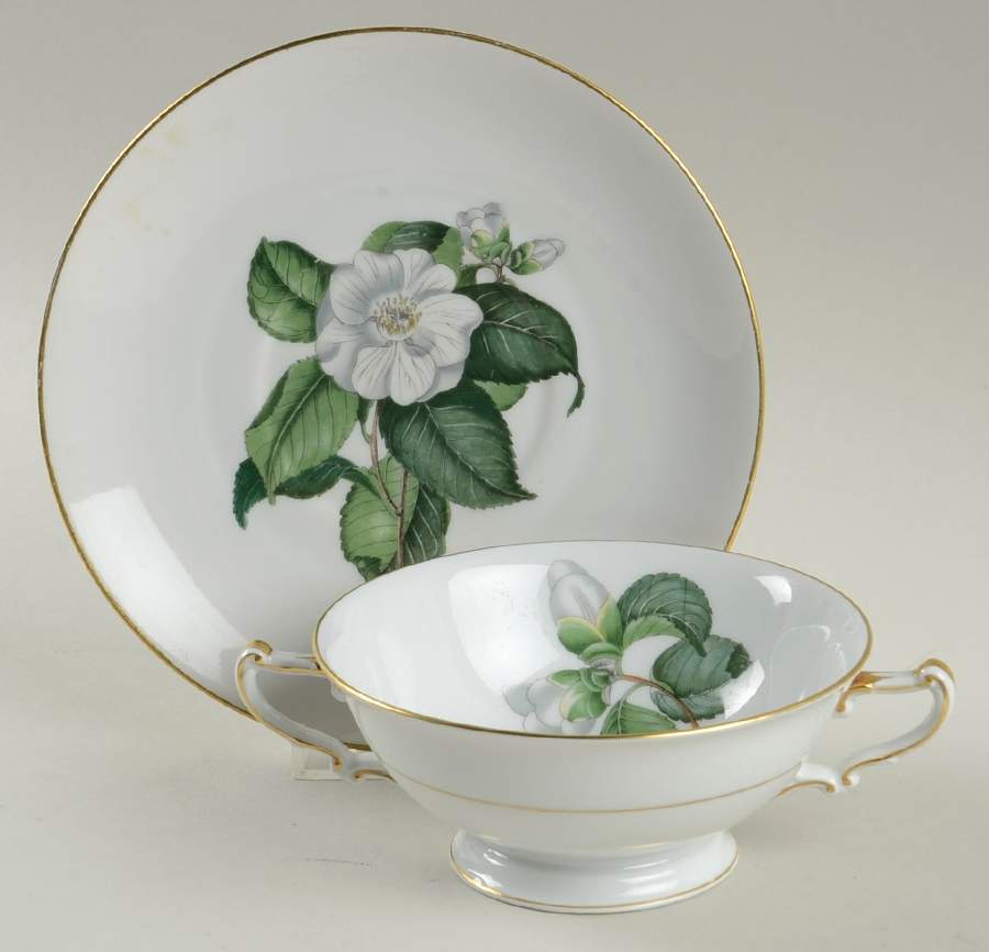 Camellia Footed Cream Soup Bowl & Saucer Set by Heinrich - H&C-1