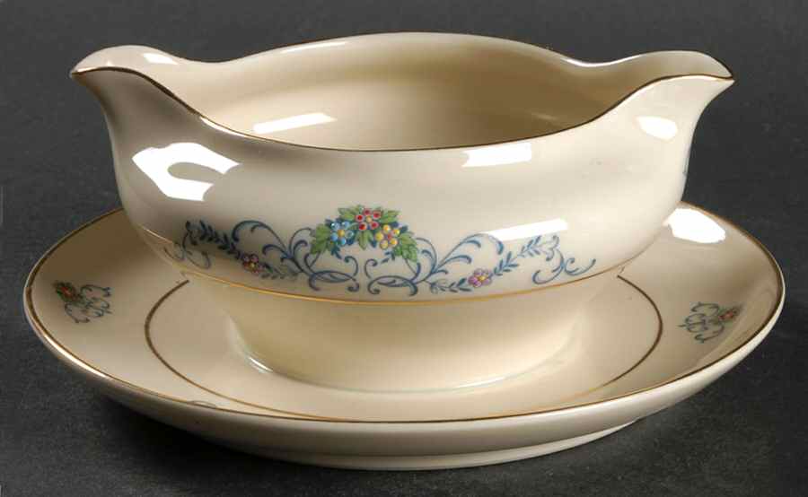 Ferndale (Older, Gold Trim) Gravy Boat with Attached Underplate by Heinrich - H&C-1