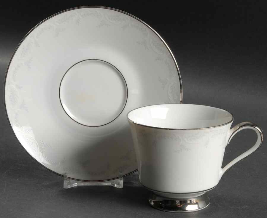 Ferndale (Newer, Platinum Trim) Footed Cup & Saucer Set by Heinrich - H&C-1