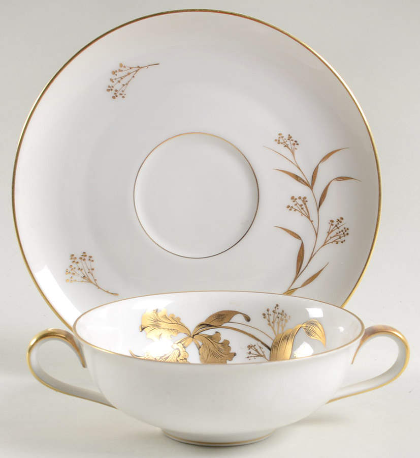 Golden Orchid Flat Cream Soup Bowl & Saucer Set by Heinrich - H&C-1