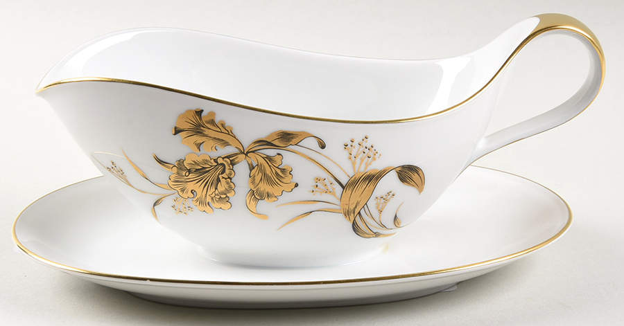 Golden Orchid Gravy Boat with Attached Underplate by Heinrich - H&C-1