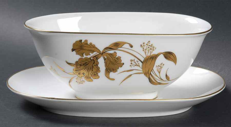 Golden Orchid Gravy Boat with Attached Underplate by Heinrich - H&C-1