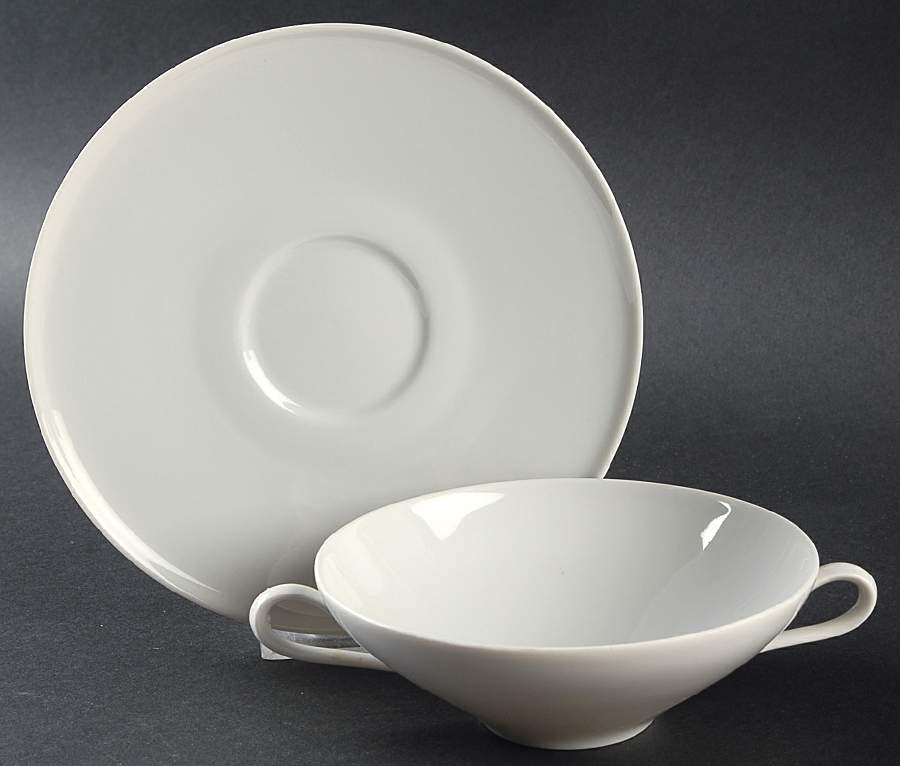 Grazie White Flat Cream Soup Bowl & Saucer Set by Heinrich - H&C-1