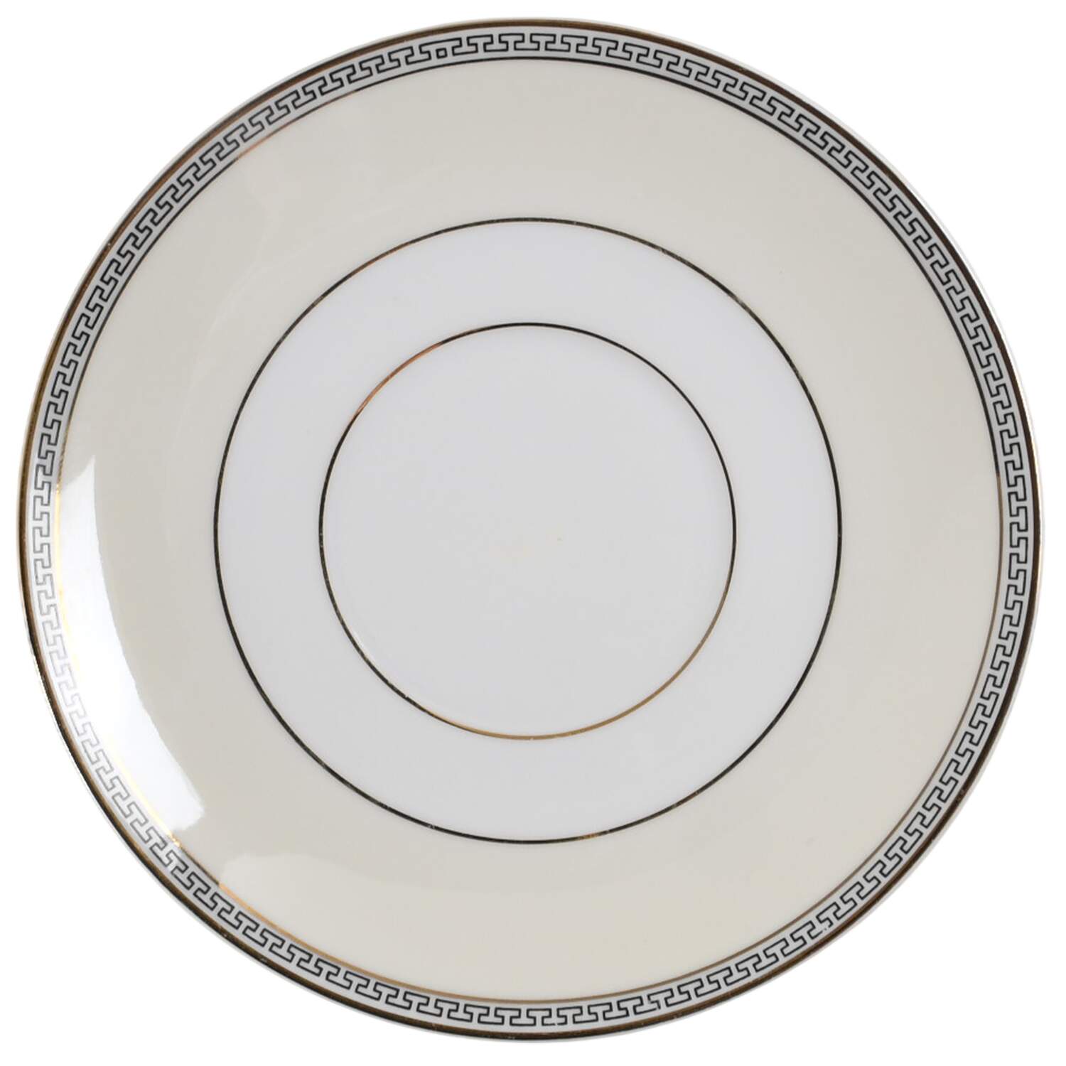 Greek Key Black (Cream Rim, White Center) Saucer for Cream Soup Bowl by Heinrich - H&C-1