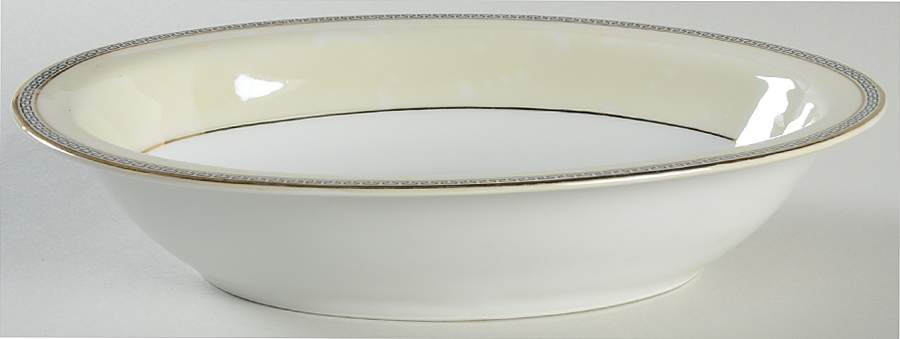 Greek Key Black (Cream Rim, White Center) 10" Oval Vegetable Bowl by Heinrich - H&C-1