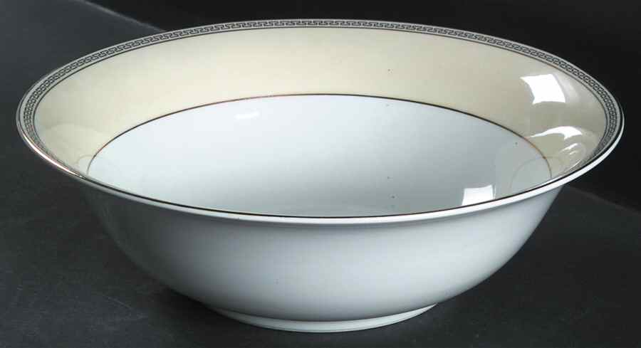 Greek Key Black (Cream Rim, White Center) 9" Round Vegetable Bowl by Heinrich - H&C-1
