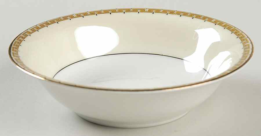 Greek Key Black (Cream Rim, White Center) Coupe Cereal Bowl by Heinrich - H&C-1