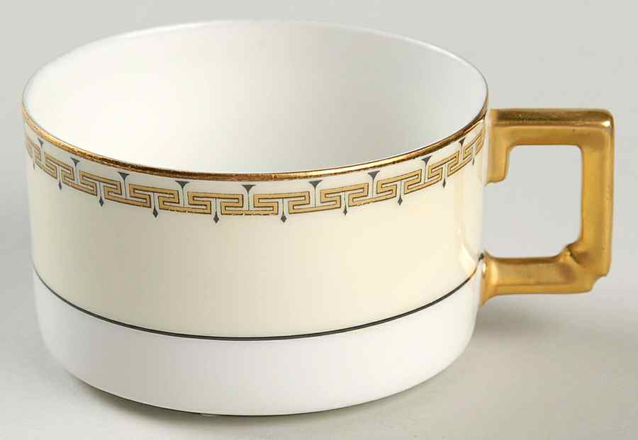 Greek Key Black (Cream Rim, White Center) Flat Cup by Heinrich - H&C-1