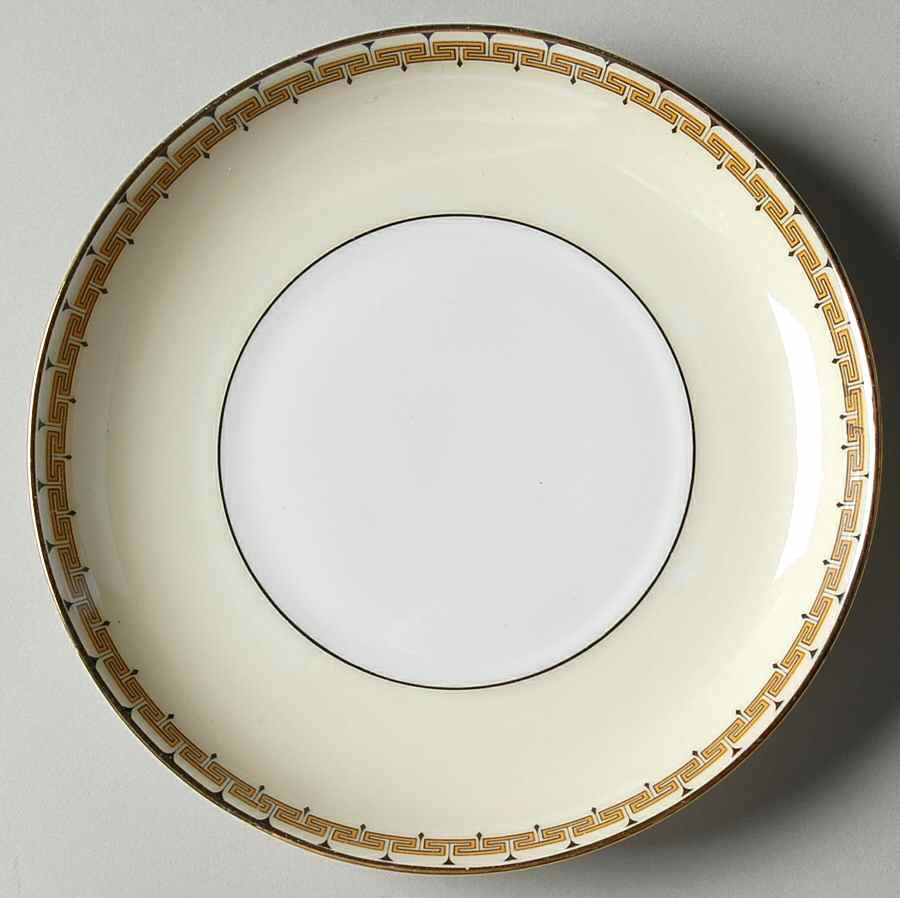 Greek Key Black (Cream Rim, White Center) Saucer for Flat Cup by Heinrich - H&C-1