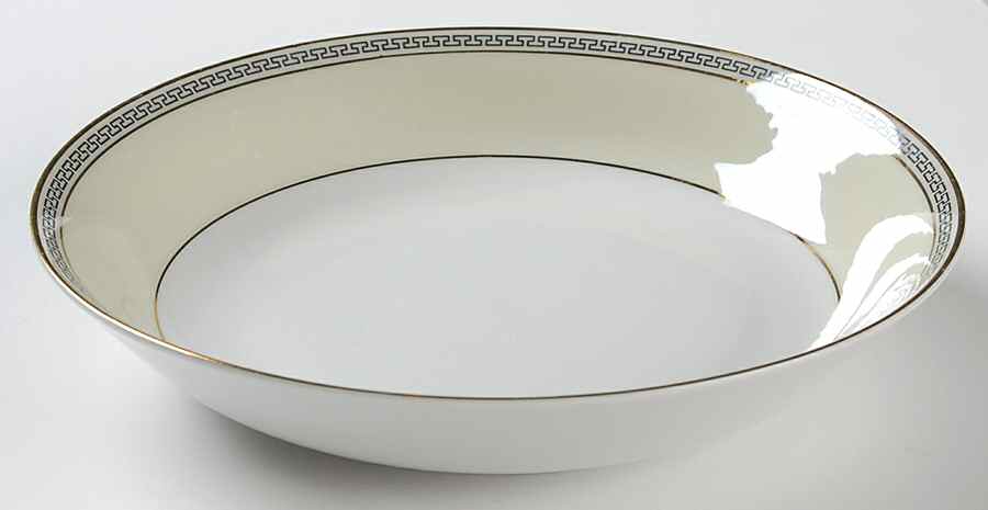 Greek Key Black (Cream Rim, White Center) Coupe Soup Bowl by Heinrich - H&C-1