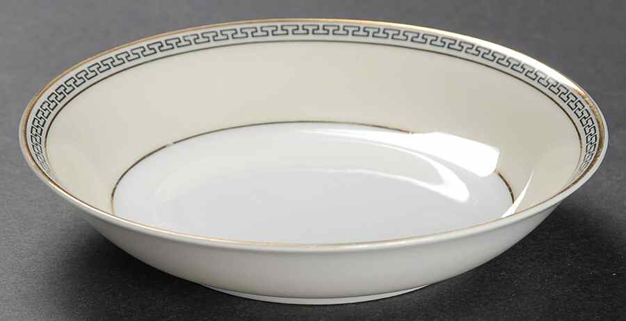 Greek Key Black (Cream Rim, White Center) Fruit/Dessert (Sauce) Bowl by Heinrich - H&C-1