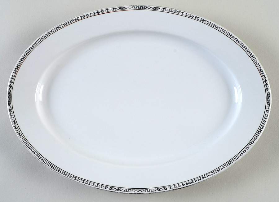 Greek Key Black (White Background) 12" Oval Serving Platter by Heinrich - H&C-1