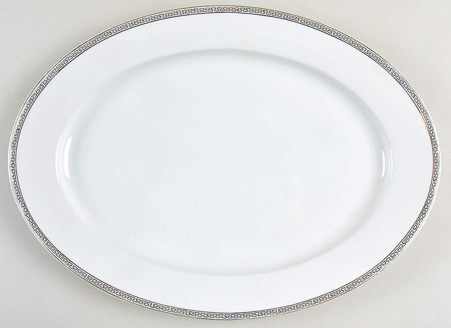Greek Key Black (White Background) 14" Oval Serving Platter by Heinrich - H&C-1