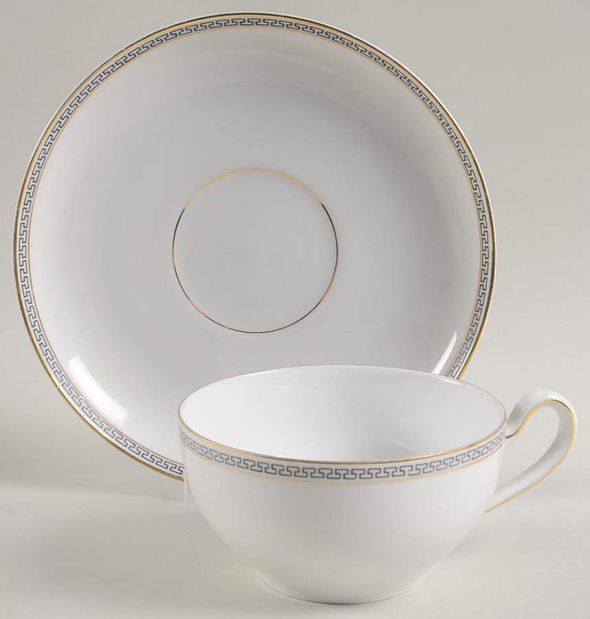 Greek Key Black (White Background) Flat Cup & Saucer Set by Heinrich - H&C-1