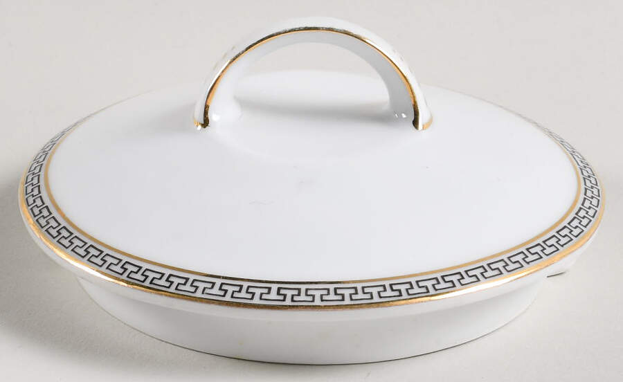 Greek Key Black (White Background) Lid for Teapot by Heinrich - H&C-1