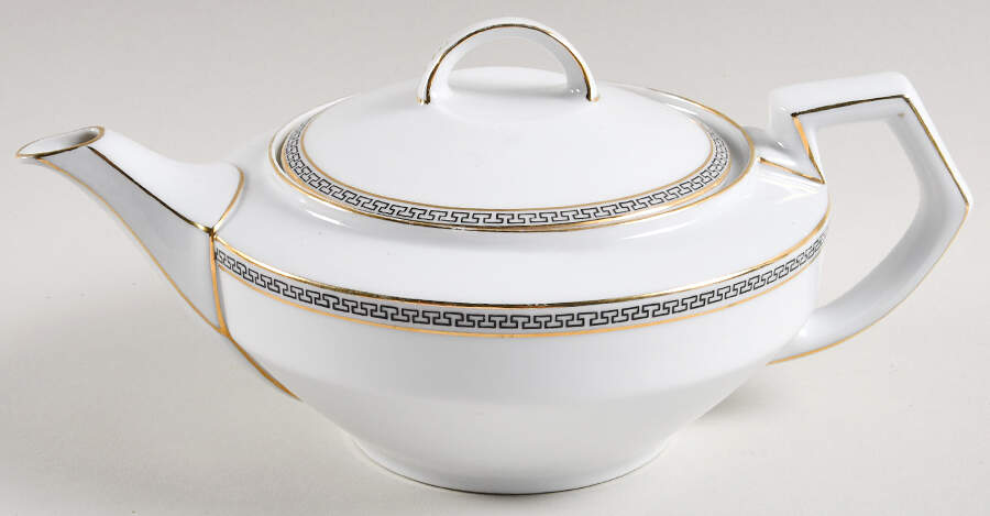 Greek Key Black (White Background) Teapot & Lid by Heinrich - H&C-1