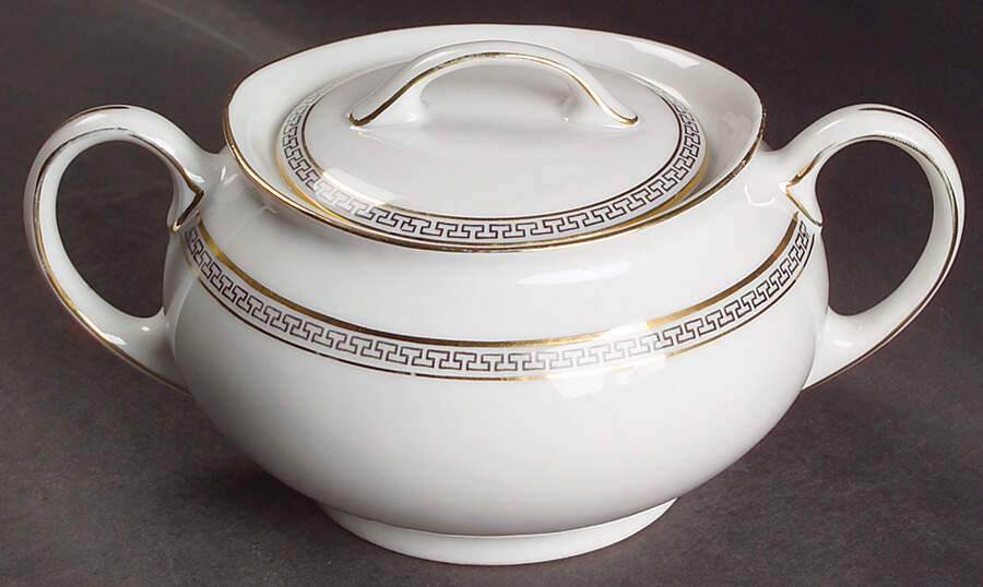 Greek Key Black (White Background) Sugar Bowl & Lid by Heinrich - H&C-1