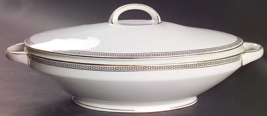 Greek Key Black (White Background) Oval Covered Vegetable by Heinrich - H&C-1
