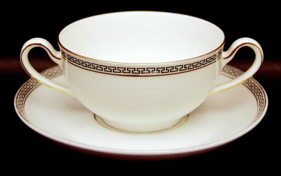 Greek Key Black (White Background) Flat Bouillon Cup & Saucer by Heinrich - H&C-1