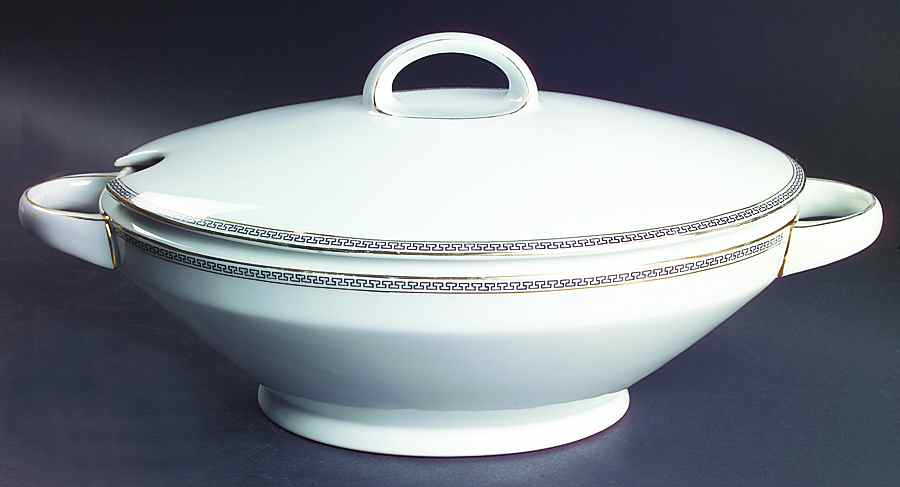 Greek Key Black (White Background) Tureen &  Lid by Heinrich - H&C-1
