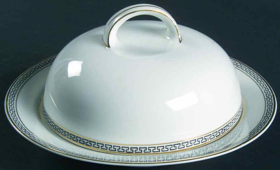 Greek Key Black (White Background) Round Covered Butter by Heinrich - H&C-1