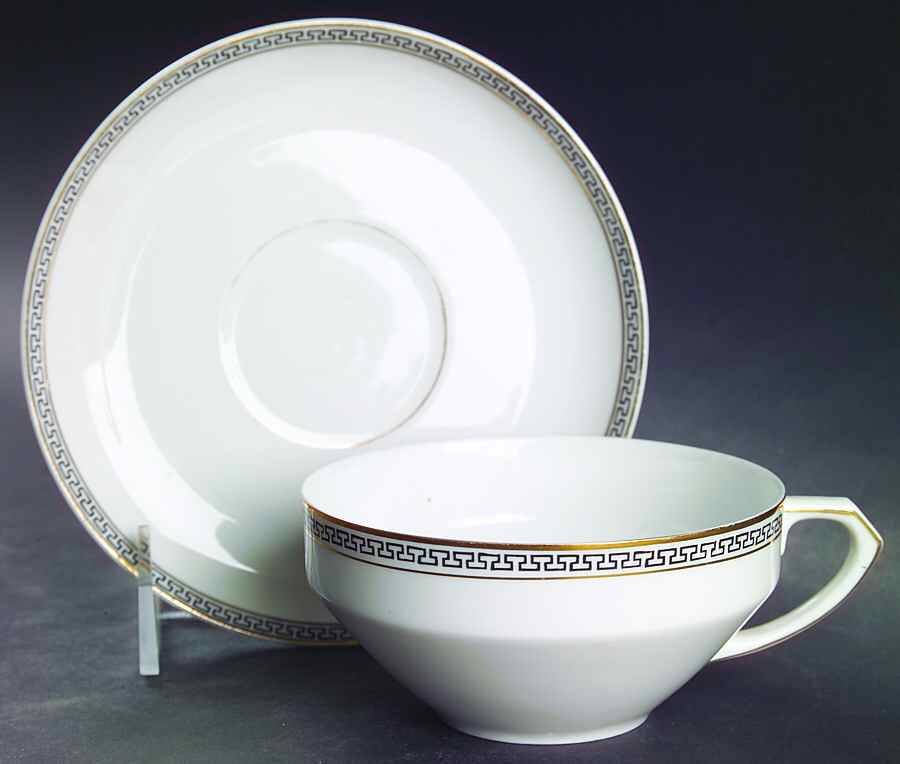 Greek Key Black (White Background) Oversized Cup & Saucer Set by Heinrich - H&C-1