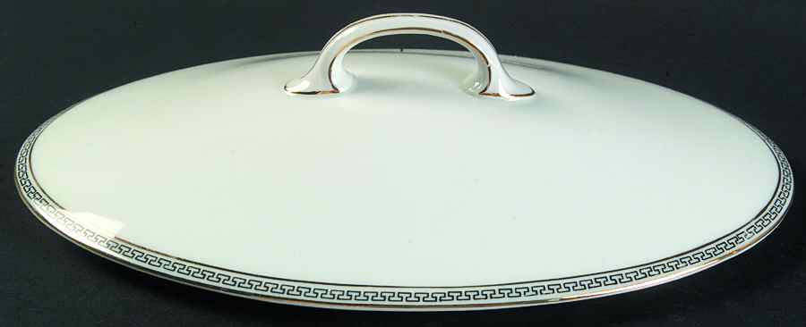 Greek Key Black (White Background) Lid for Oval Vegetable by Heinrich - H&C-1
