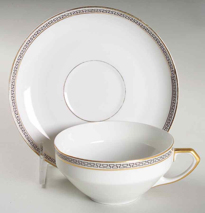 Greek Key Black (White Background) Flat Cup & Saucer Set by Heinrich - H&C-1