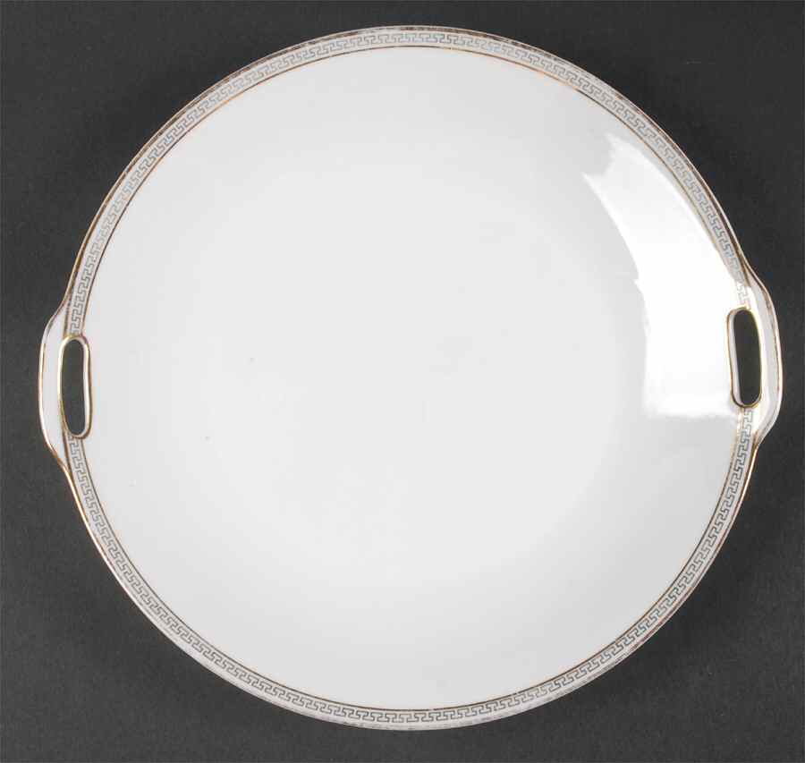 Greek Key Black (White Background) Handled Cake Plate by Heinrich - H&C-1