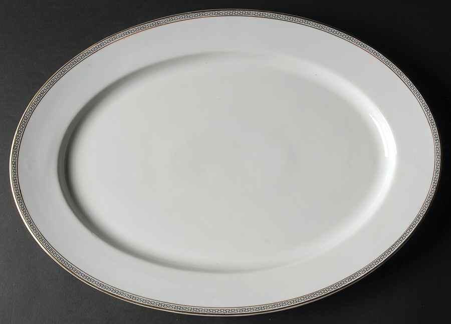 Greek Key Black (White Background) 16" Oval Serving Platter by Heinrich - H&C-1