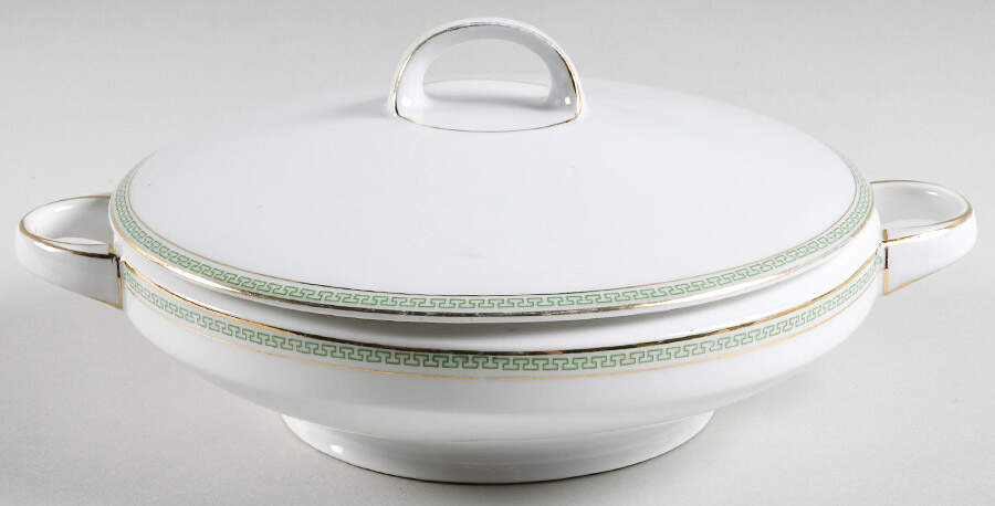 Greek Key Green Round Covered Vegetable by Heinrich - H&C-1