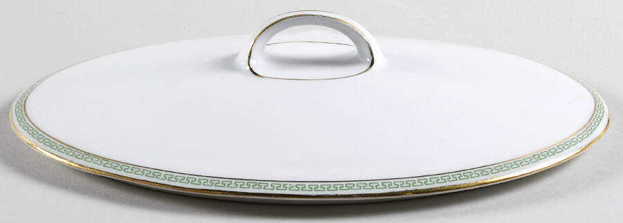 Greek Key Green Lid for Oval Vegetable by Heinrich - H&C-1
